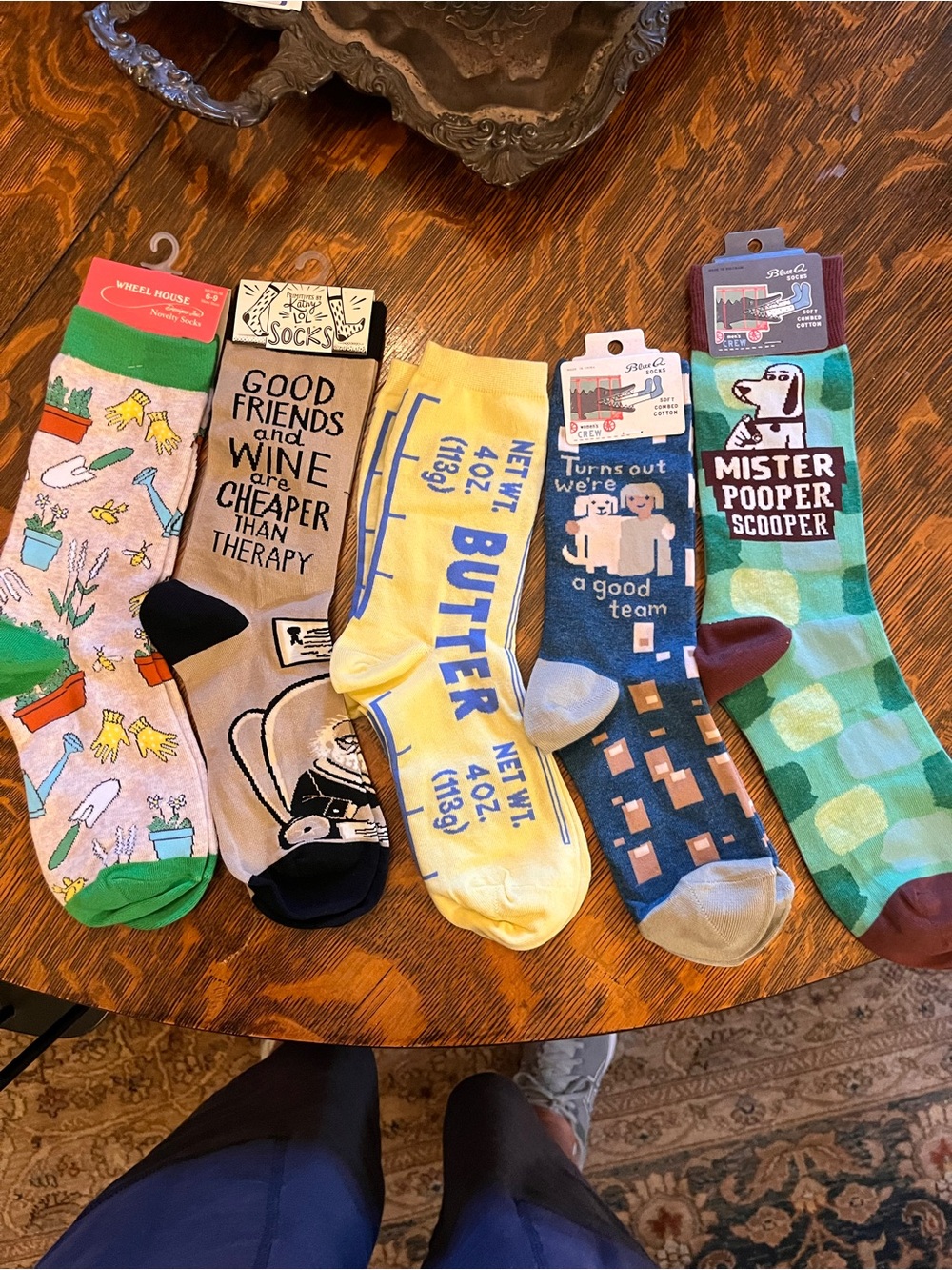 NWT Novelty Crew Sock Bundle - Blue Q, Primitives by Kathy & More! 5 pairs Funny